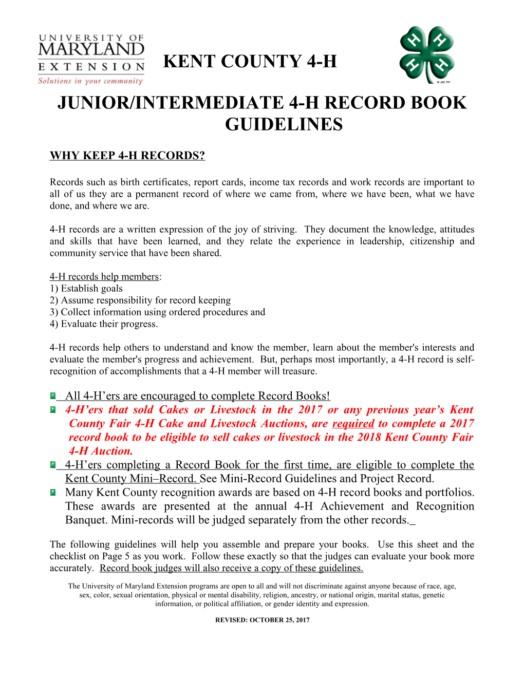 Junior/Intermediate 4-H Record Book Guidelines