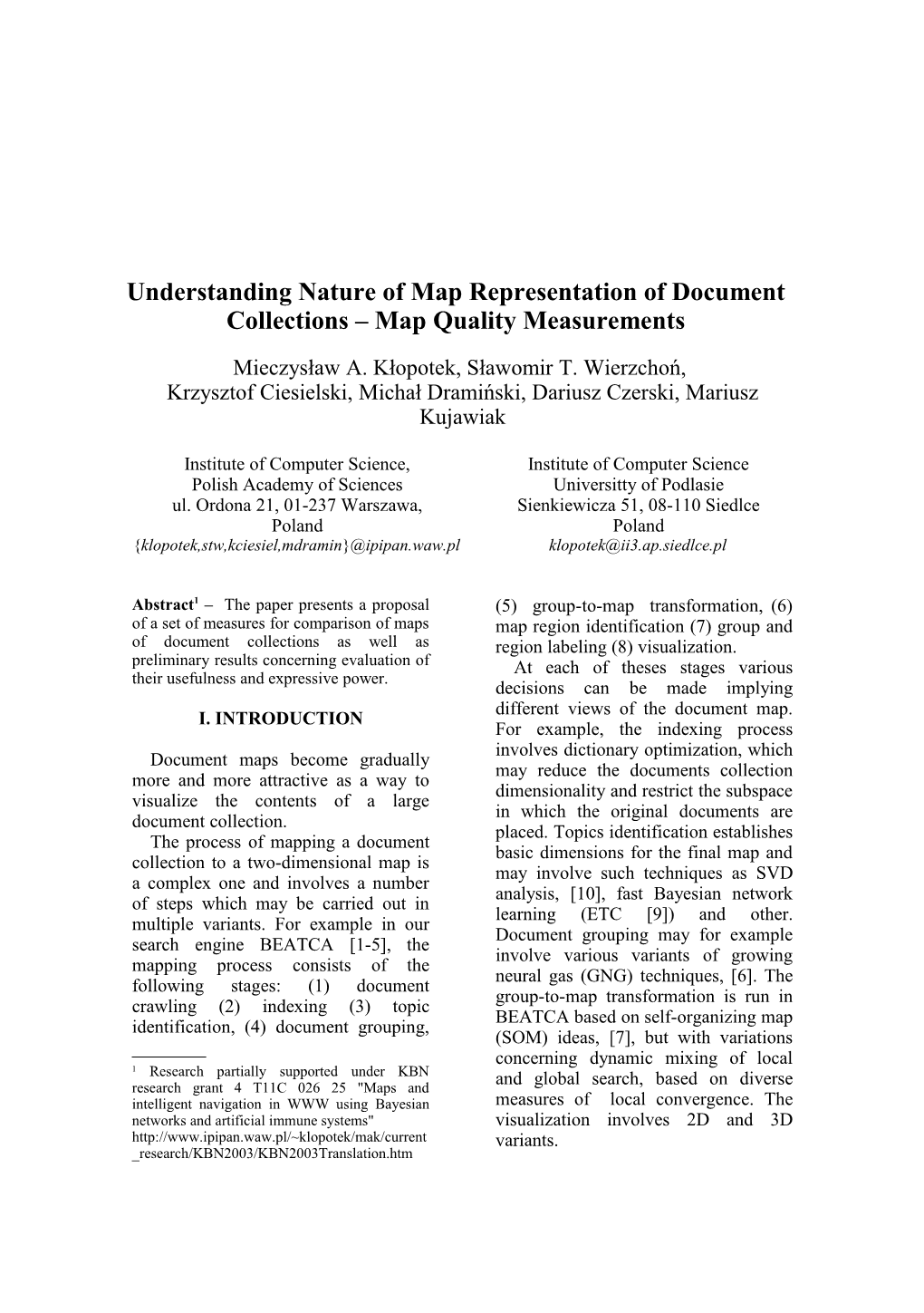 Understanding Nature of Map Representation of Document Collecti