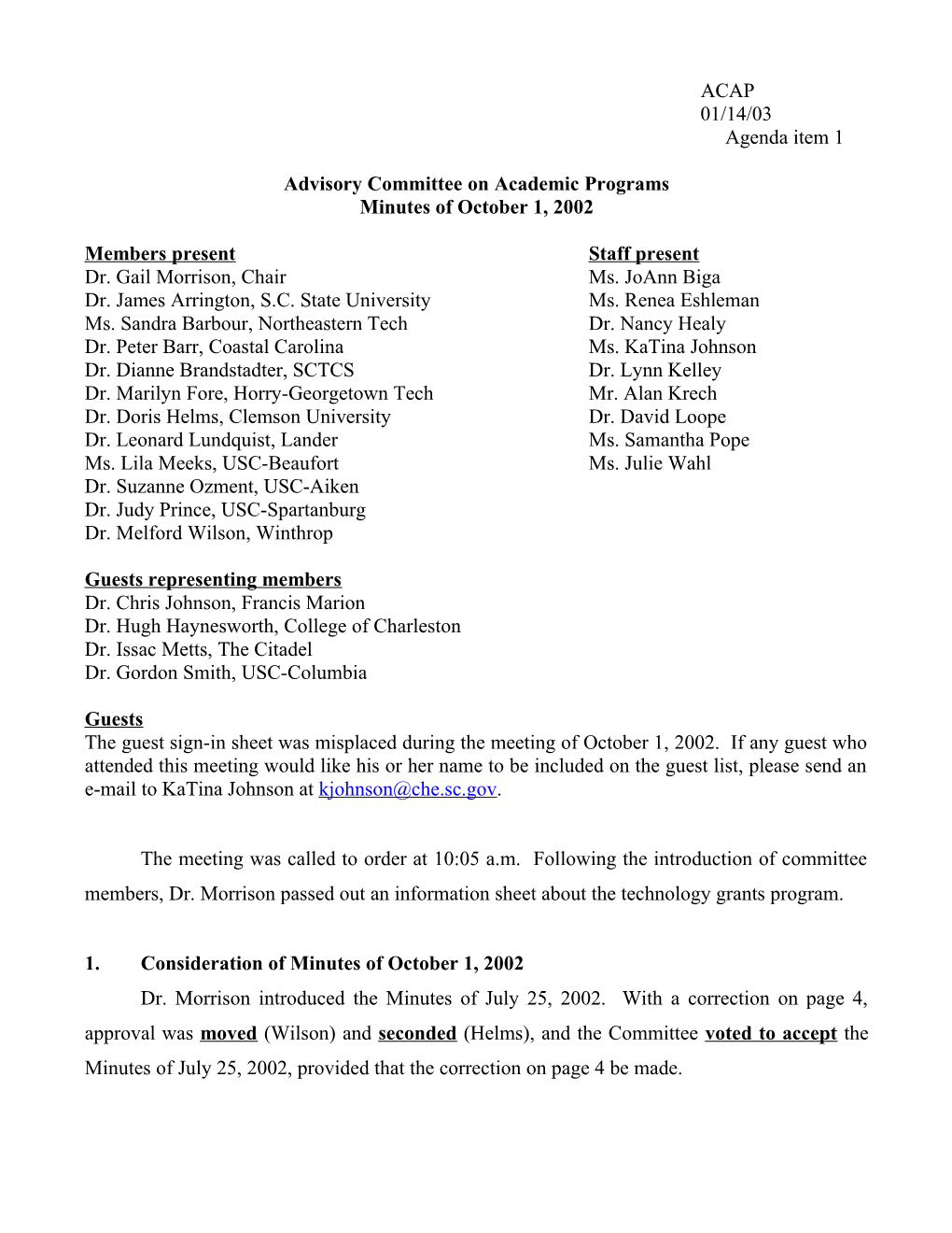 Advisory Committee on Academic Programs