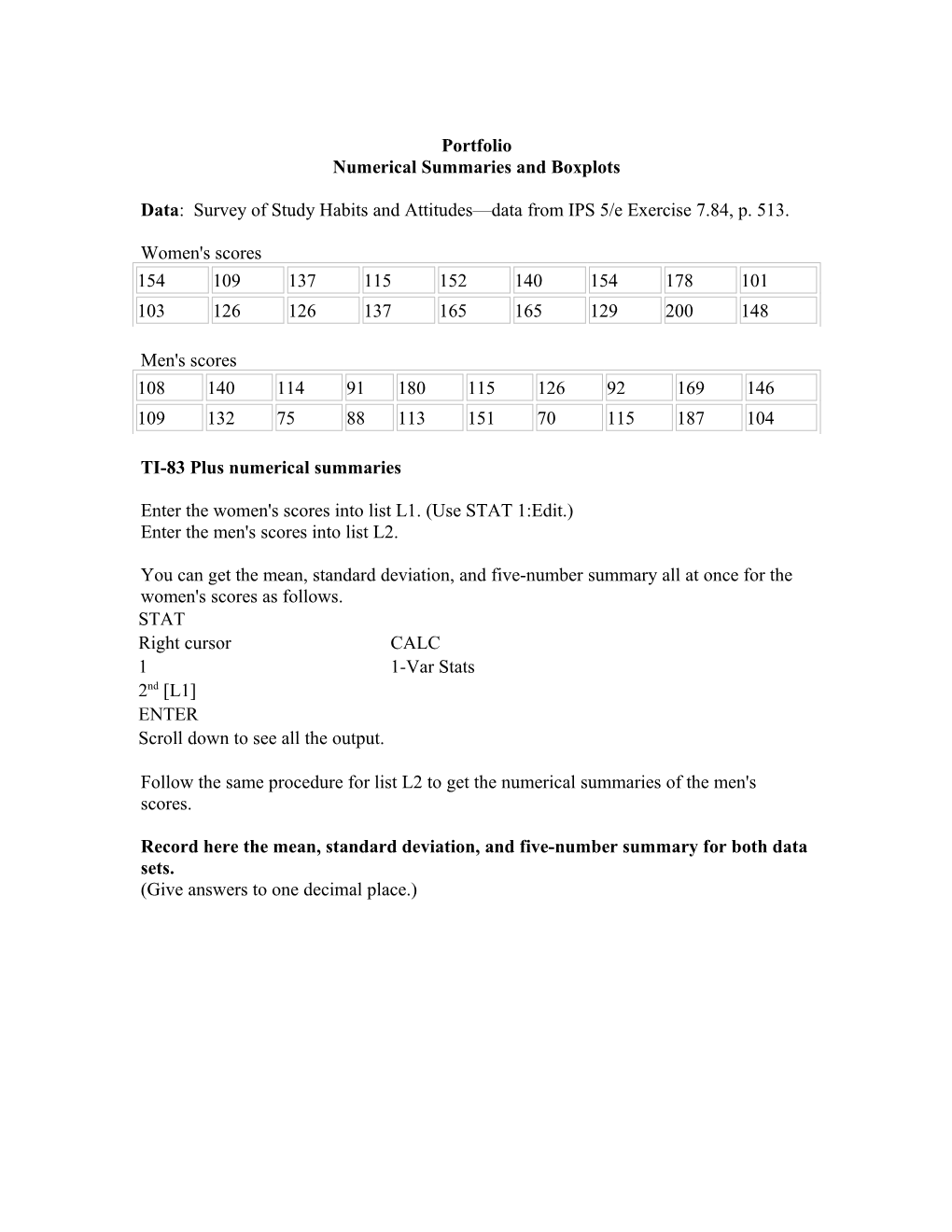 Numerical Summaries and Boxplots