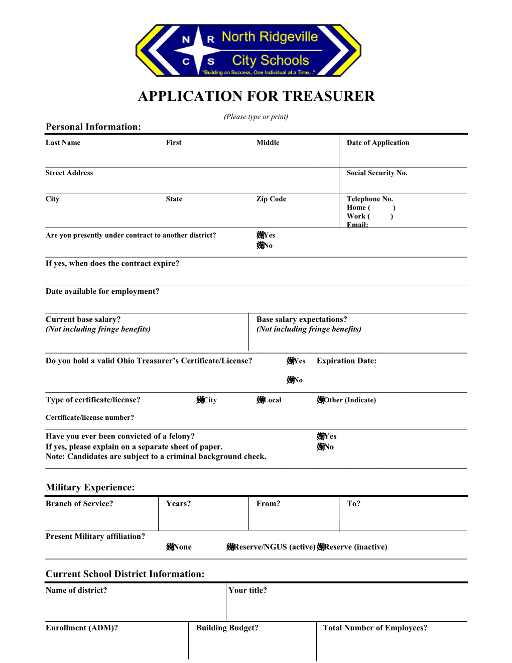 Application for Superintendent