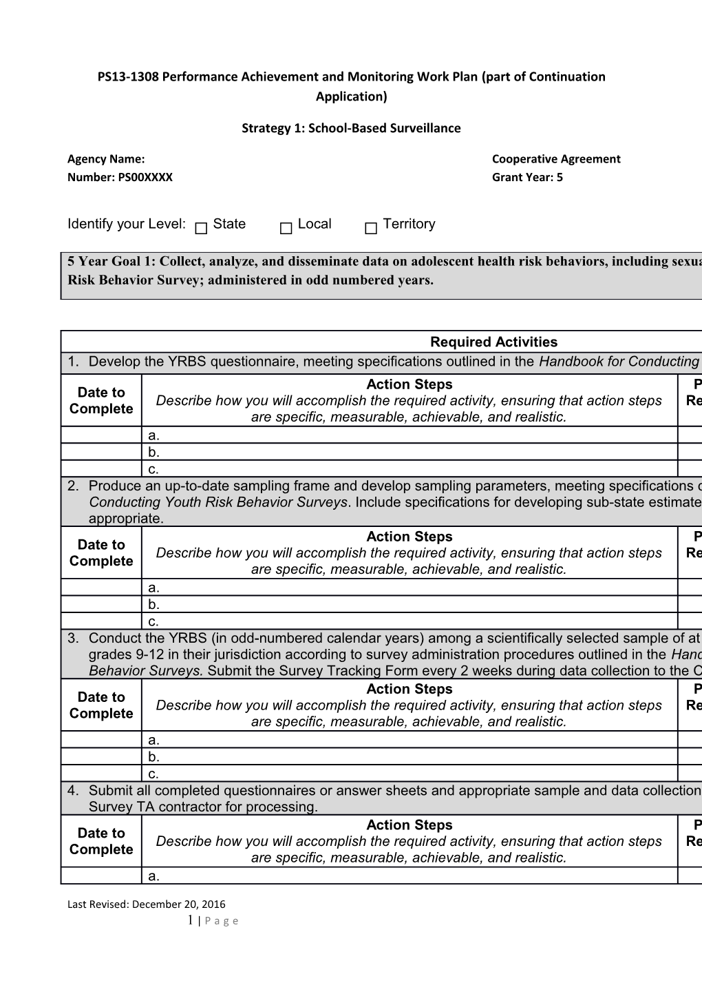 PS13-1308 Performance Achievement and Monitoring Work Plan (Part of Continuation Application)