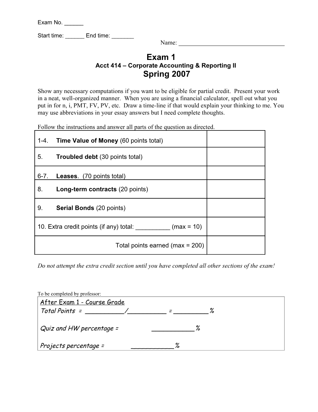 Exam 1 - Acct 414 - Spring 2007