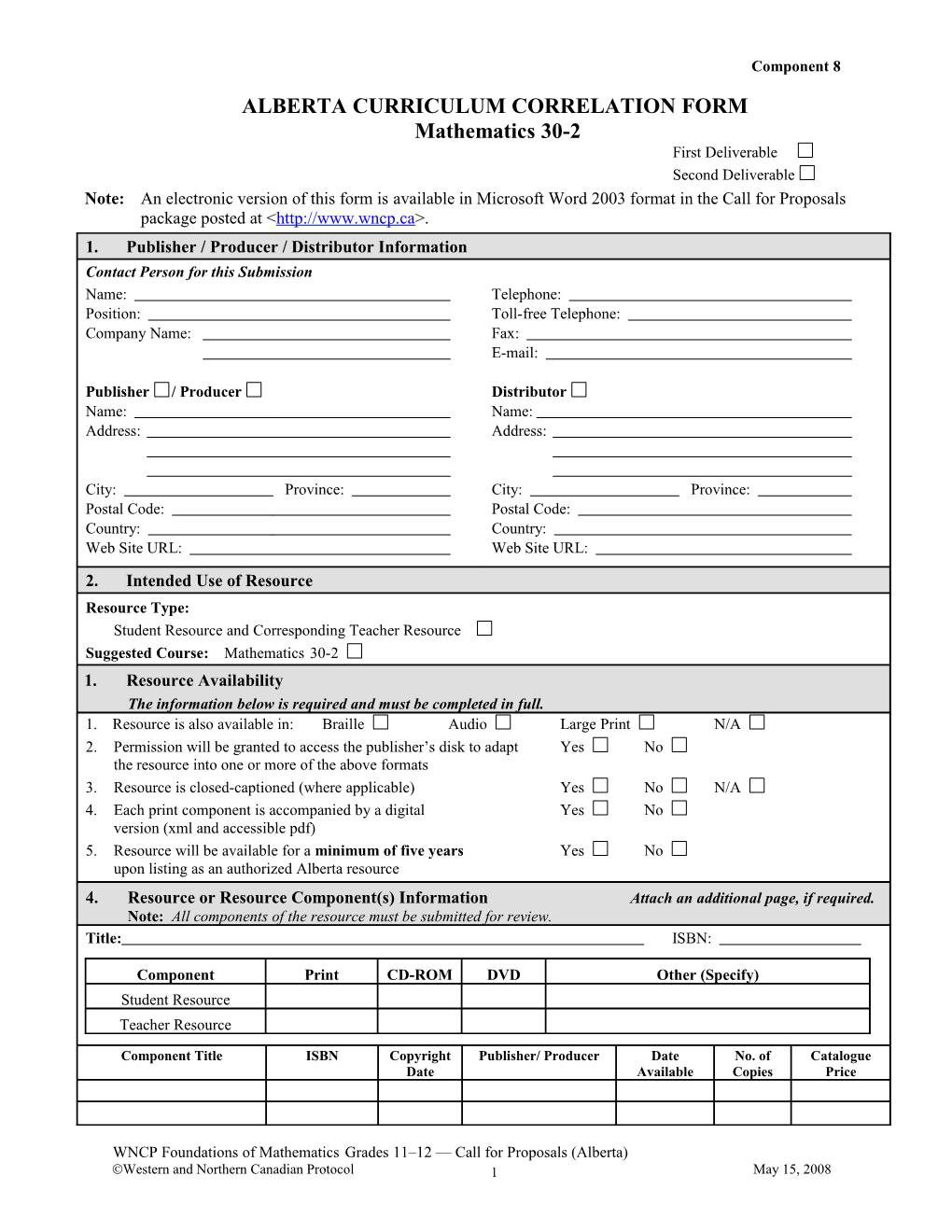 Alberta Curriculum Correlation Form