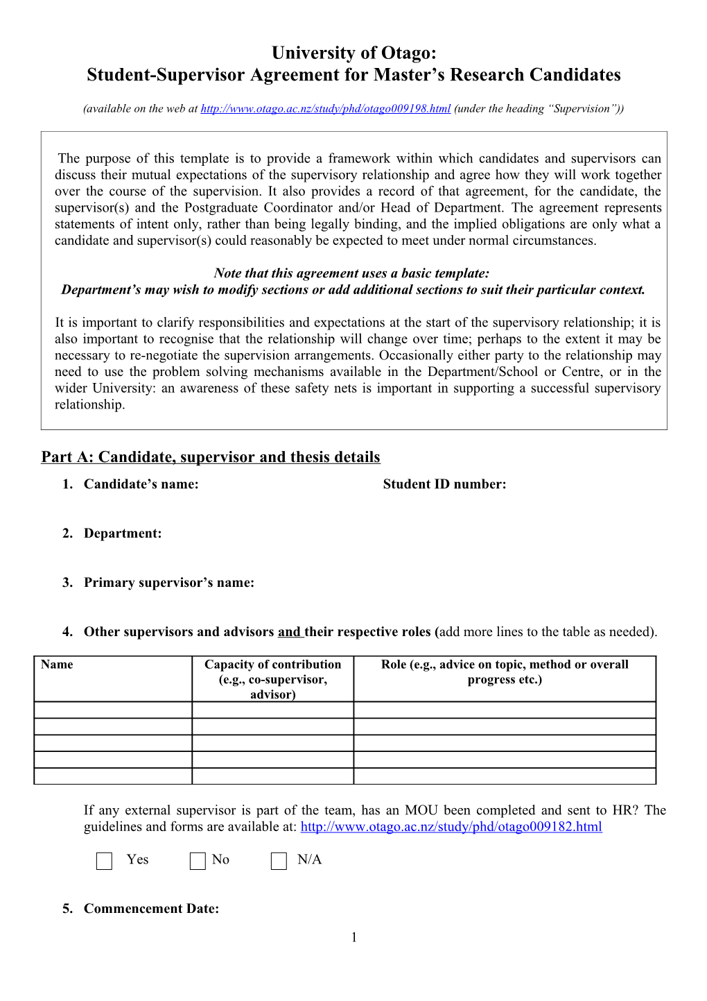 Template Memorandum of Understanding for Supervision s1