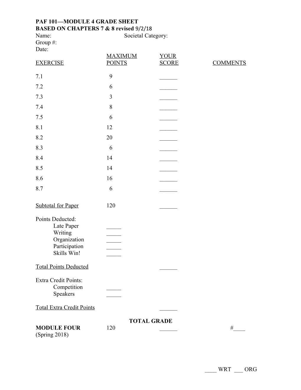 Paf 101 Module 4 Grade Sheet