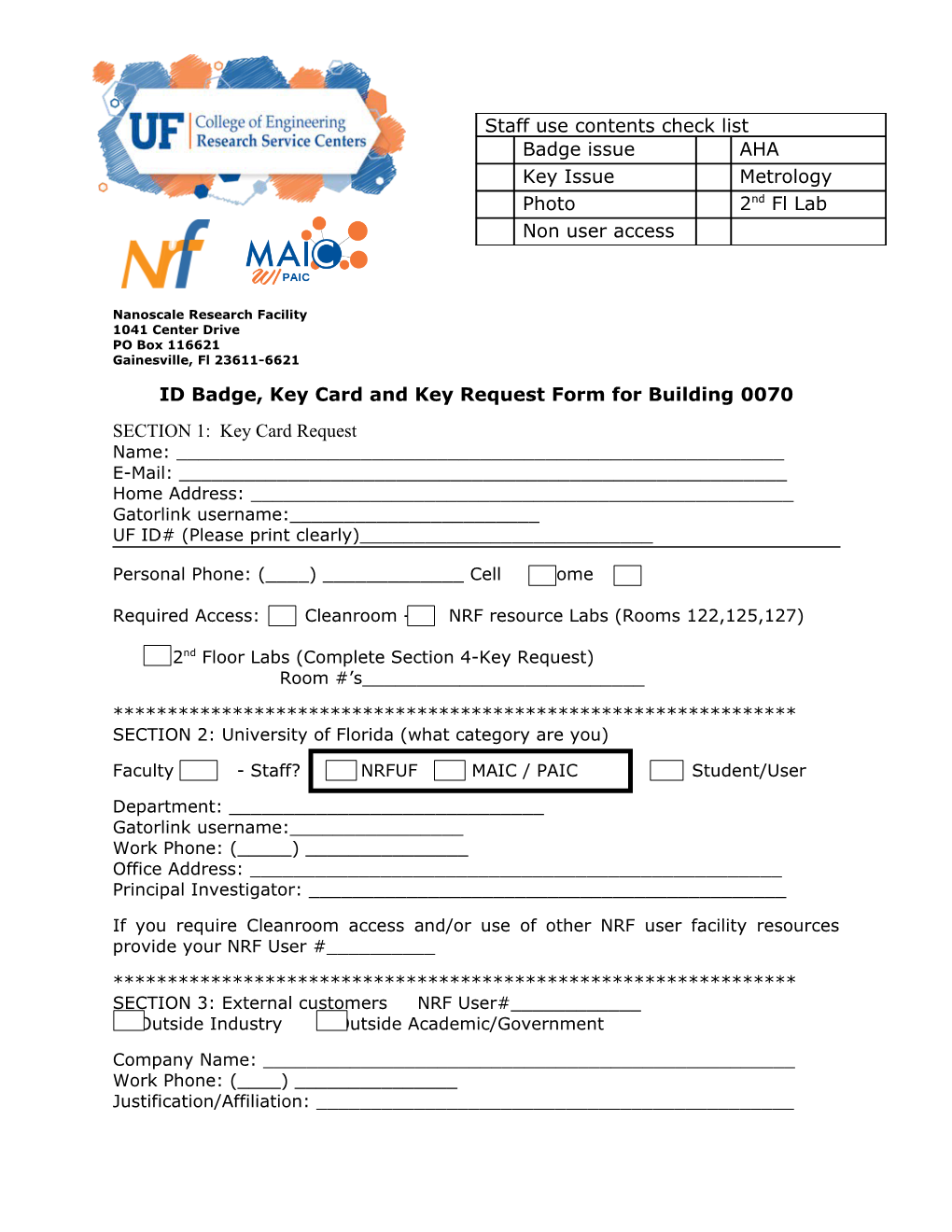 Key Request Form for Building:0070