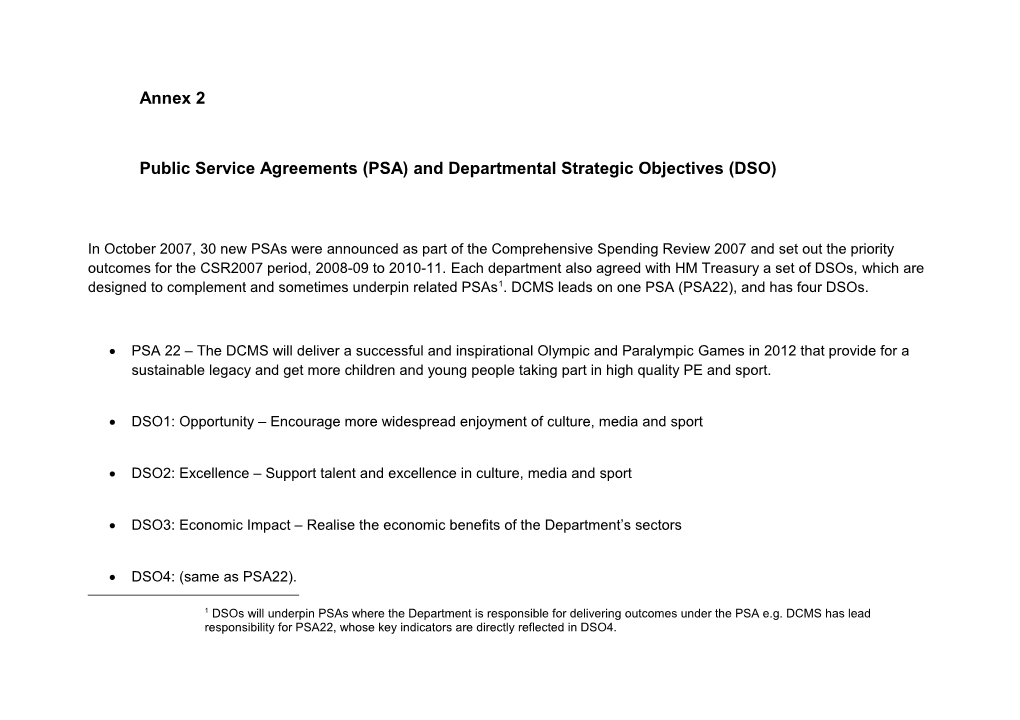 Public Service Agreements (PSA) and Departmental Strategic Objectives (DSO)