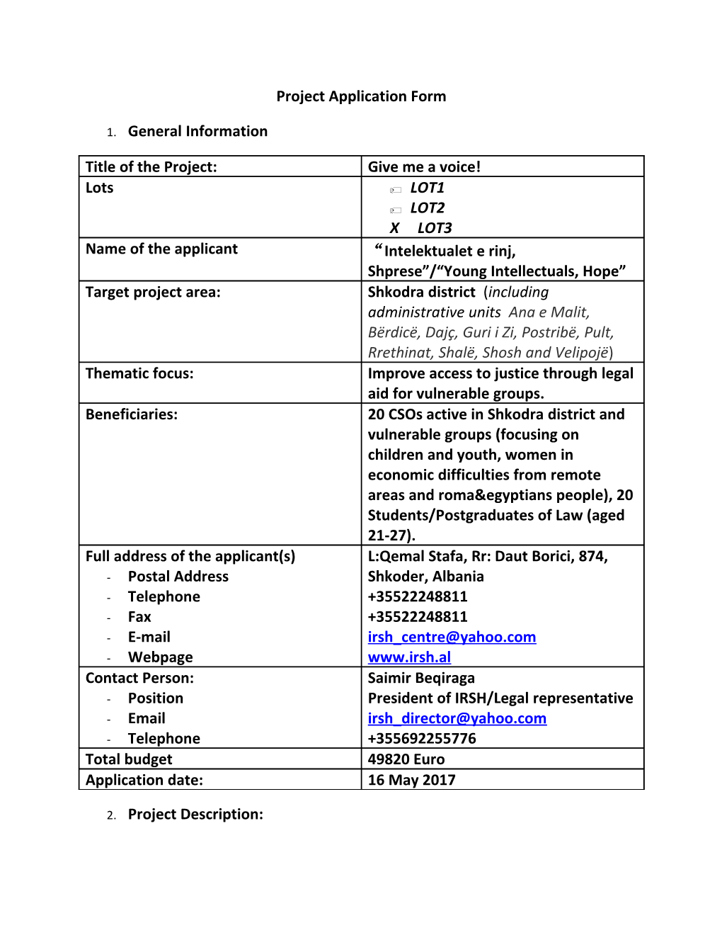 Project Application Form s1