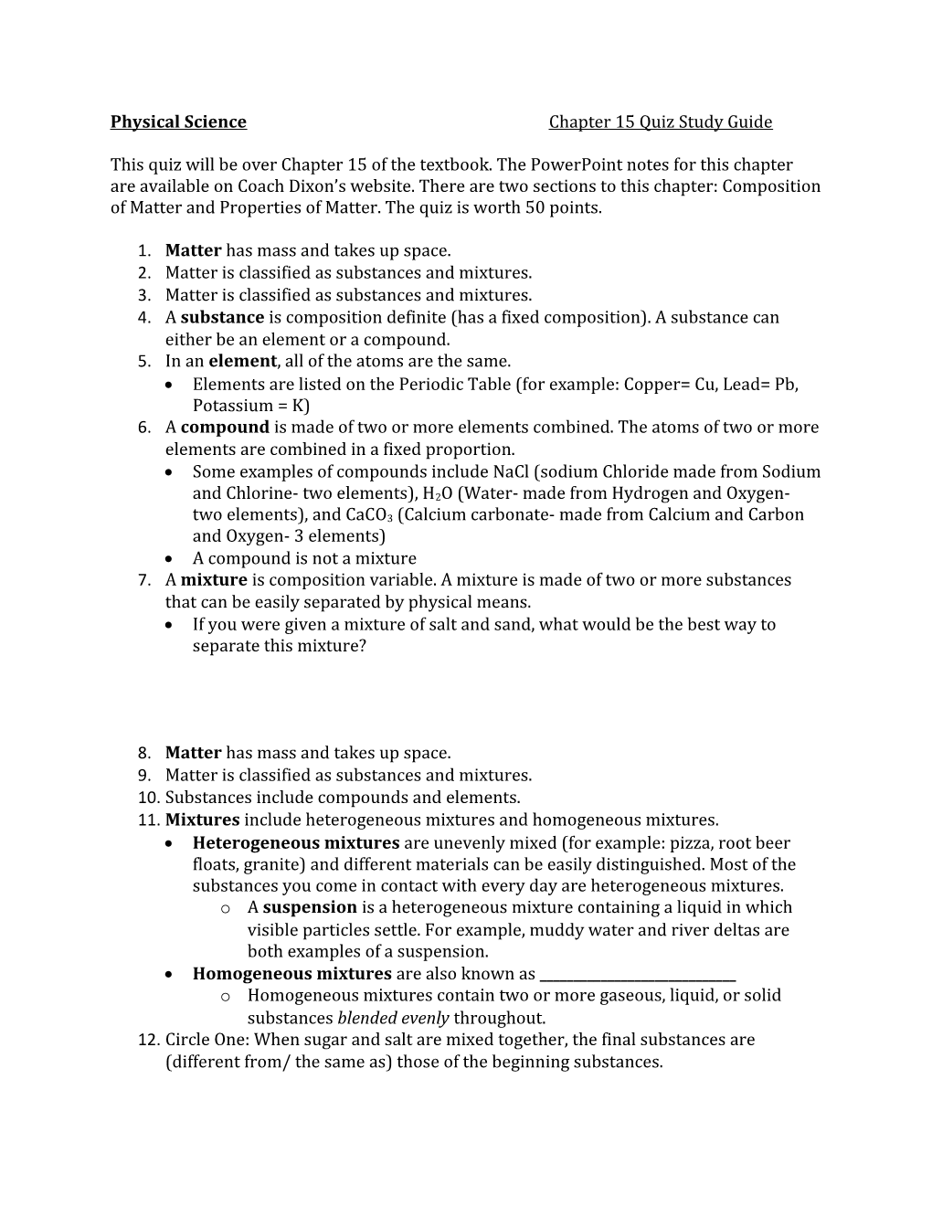 Physical Science Chapter 15 Quiz Study Guide