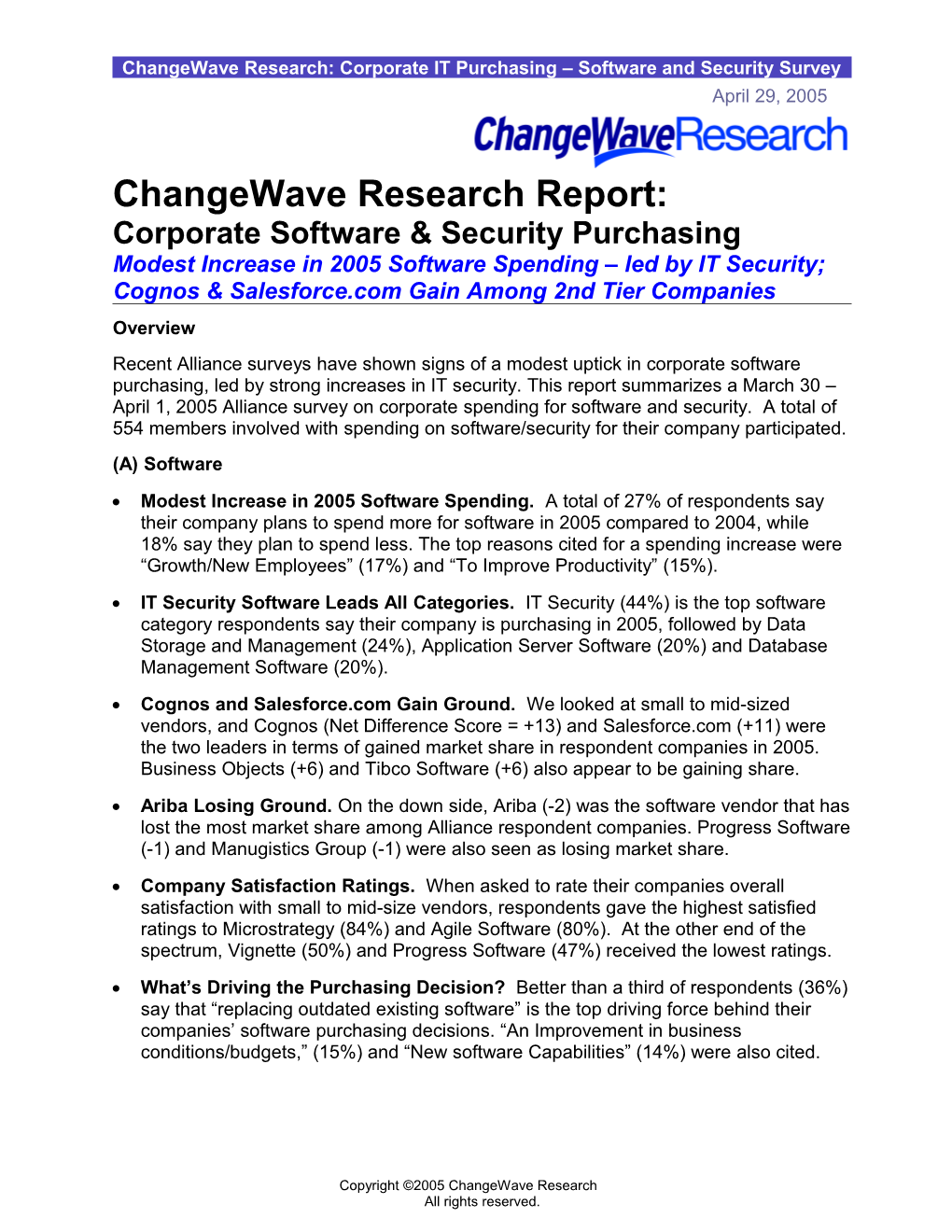 Changewave Research: Corporate IT Purchasing Software and Security Survey