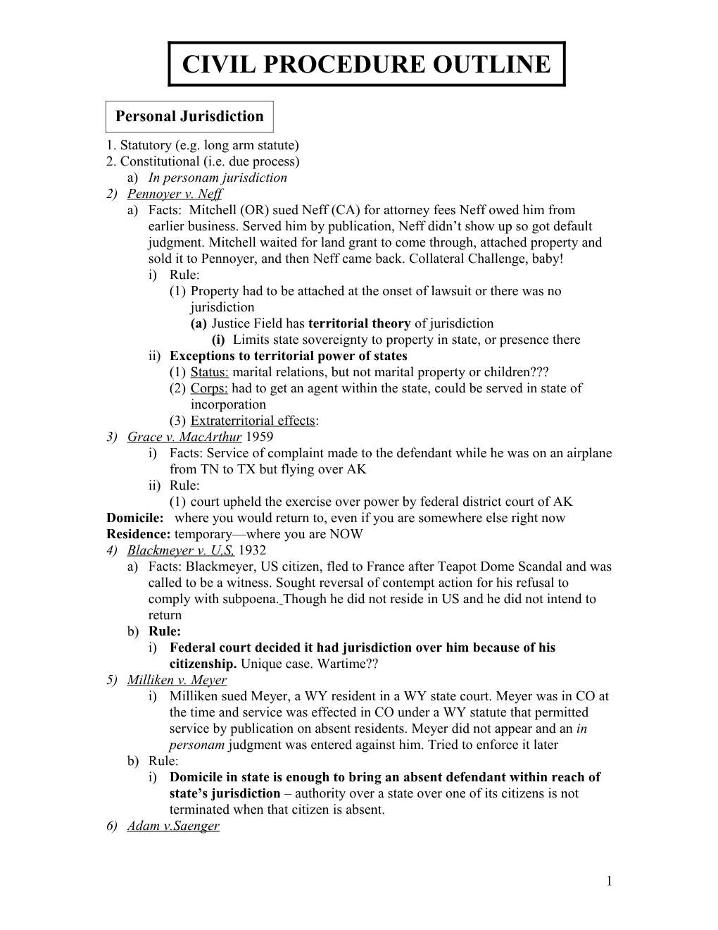 Civil Procedure First Outline