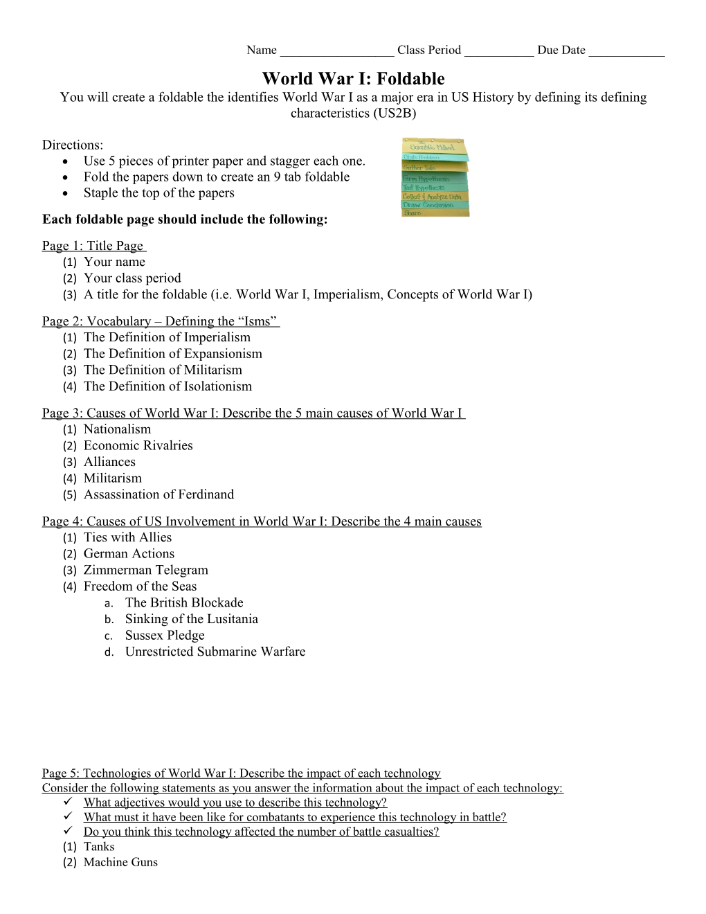 World War I: Foldable