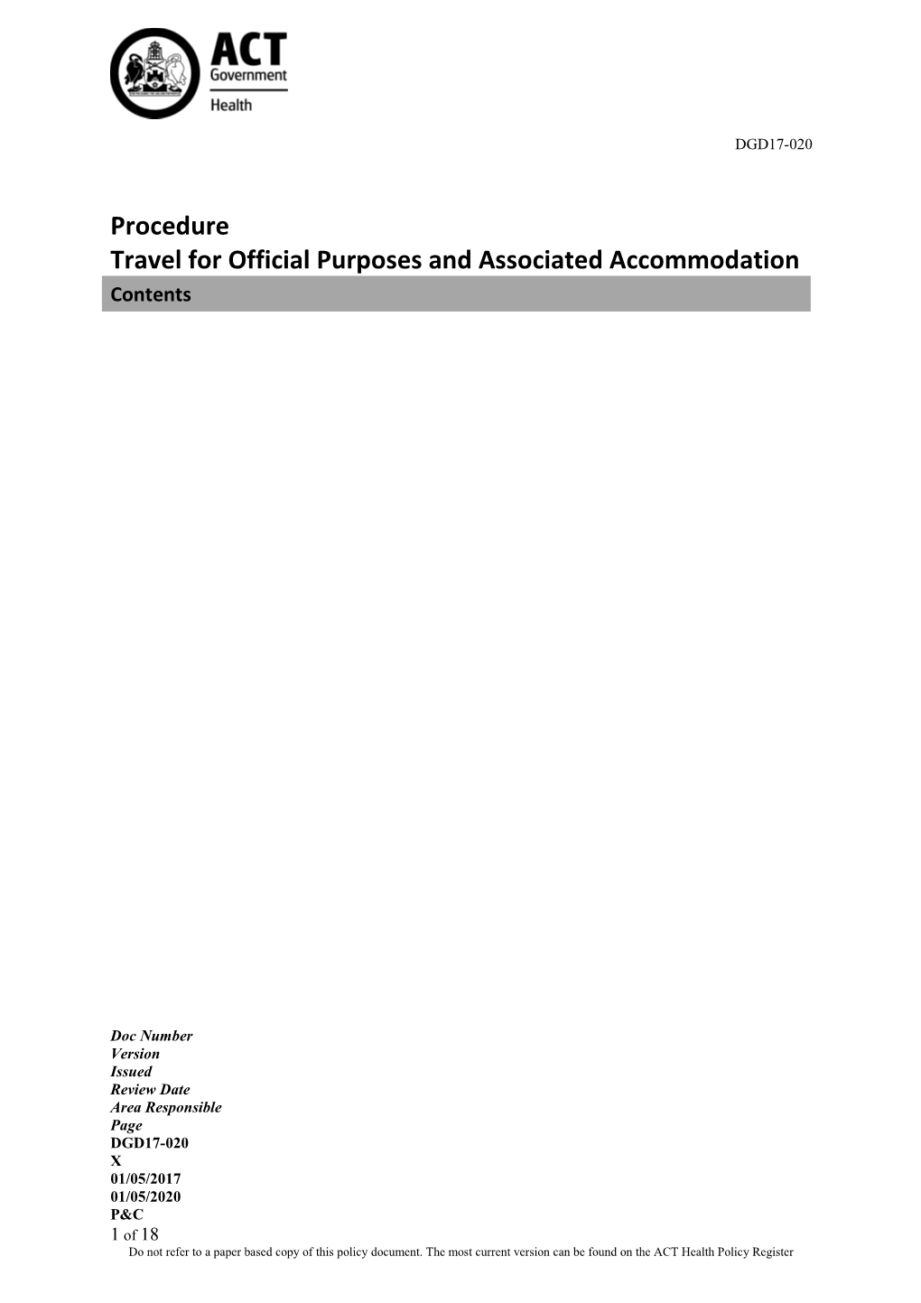 Travel for Official Purposes and Associated Accommodation Procedure