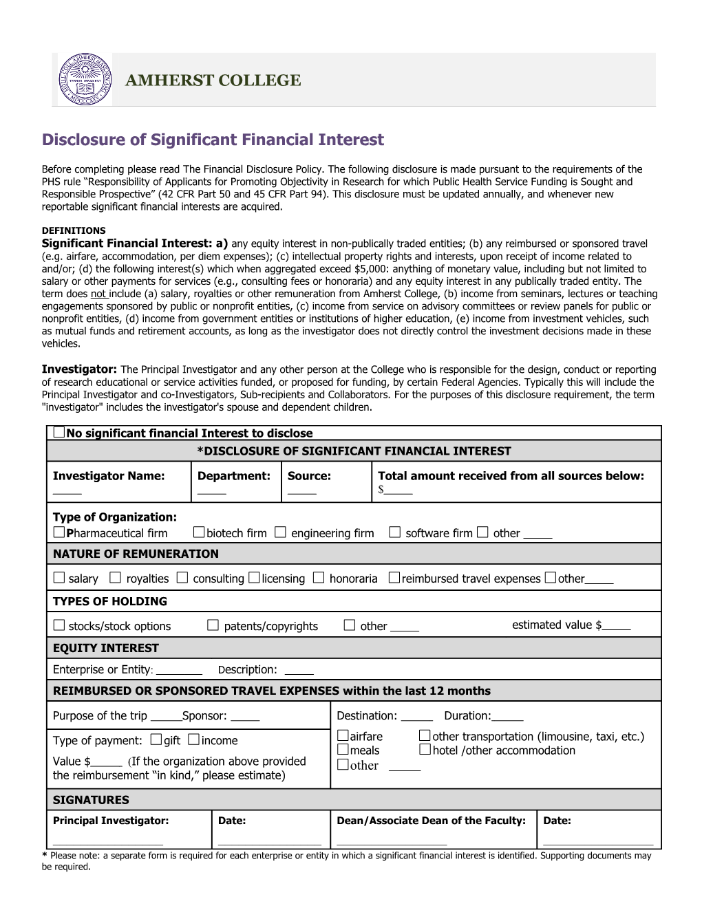 Disclosure of Significant Financial Interest