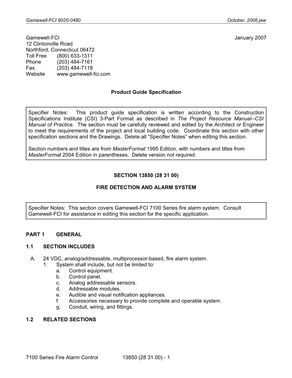 7100 Series A/E Specifications - Stand-Alone (DOC)