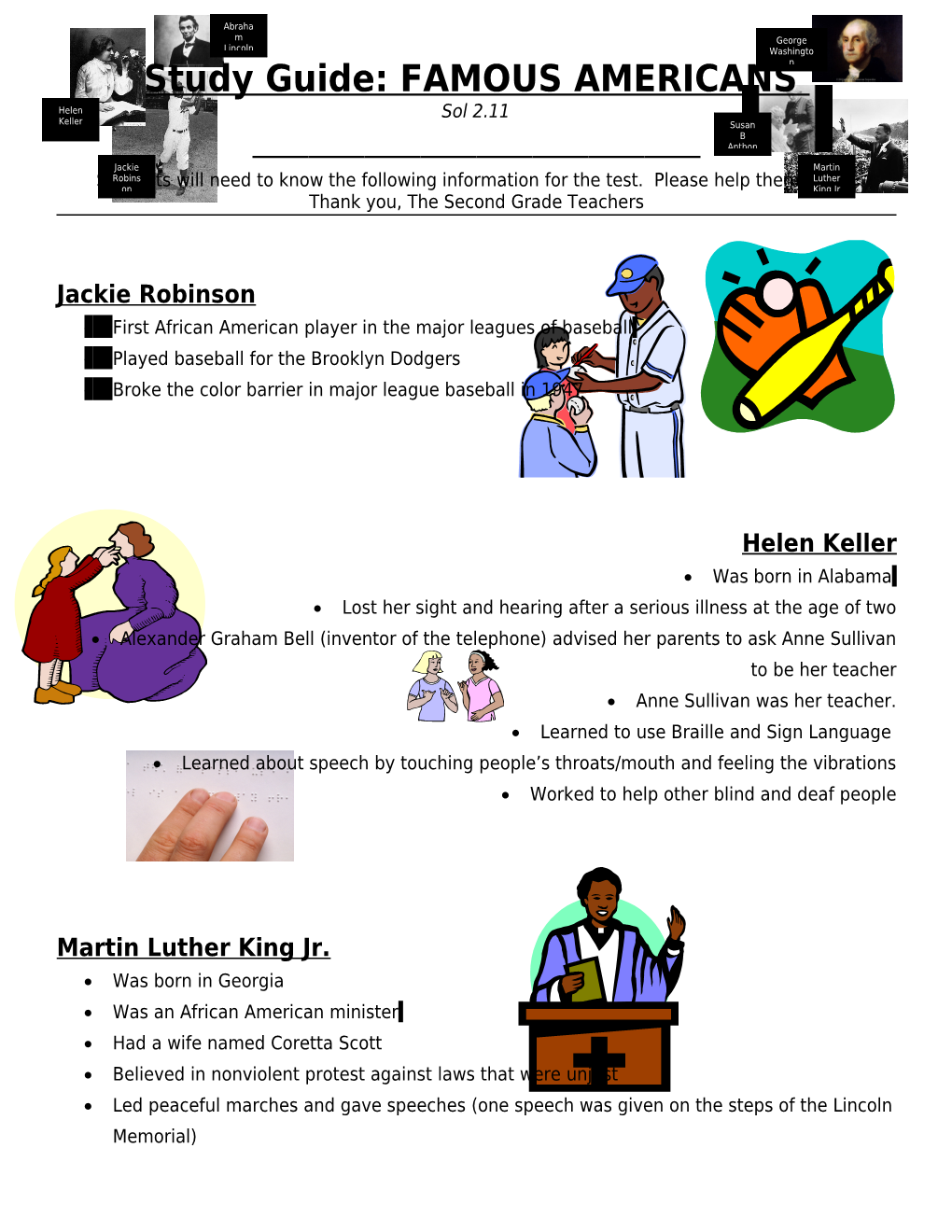 Study Guide: FAMOUS AMERICANS
