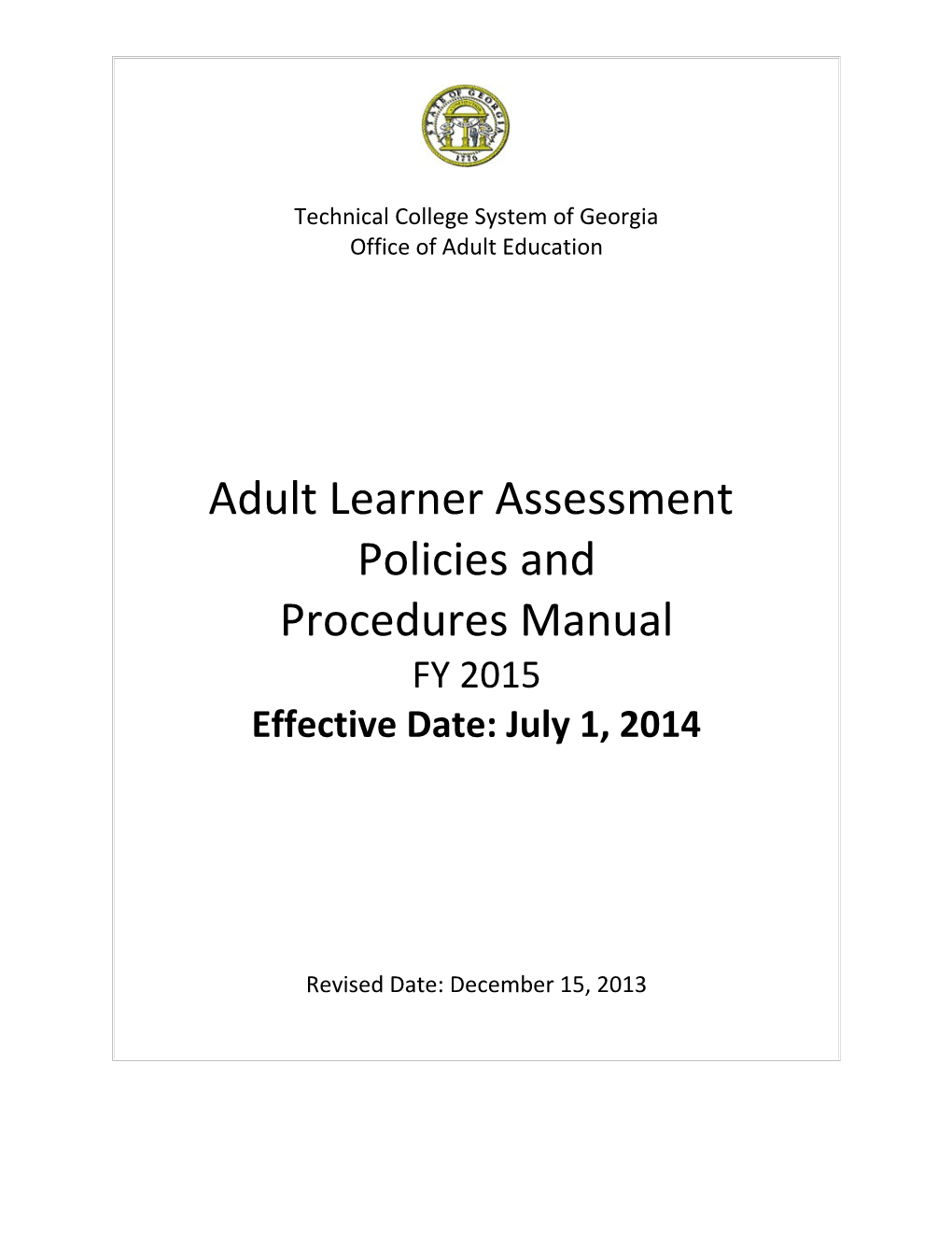 Adult Learner Assessment Policies and Procedures