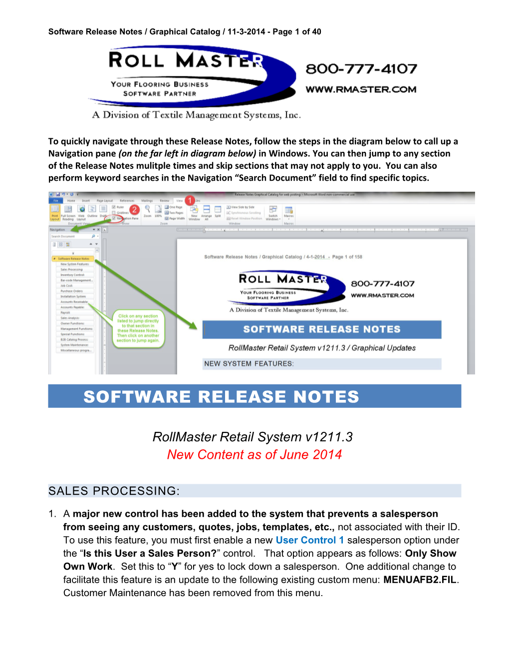 Software Release Notes / Graphical Catalog / 11-3-2014 - Page 1 of 40