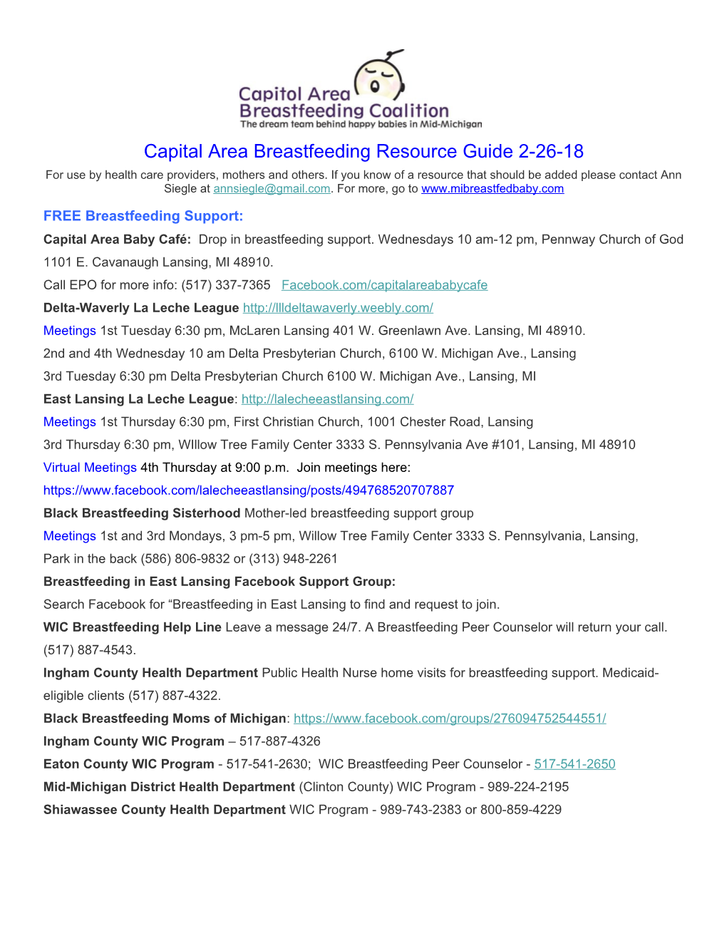 Capital Area Breastfeeding Resource Guide 2-26-18