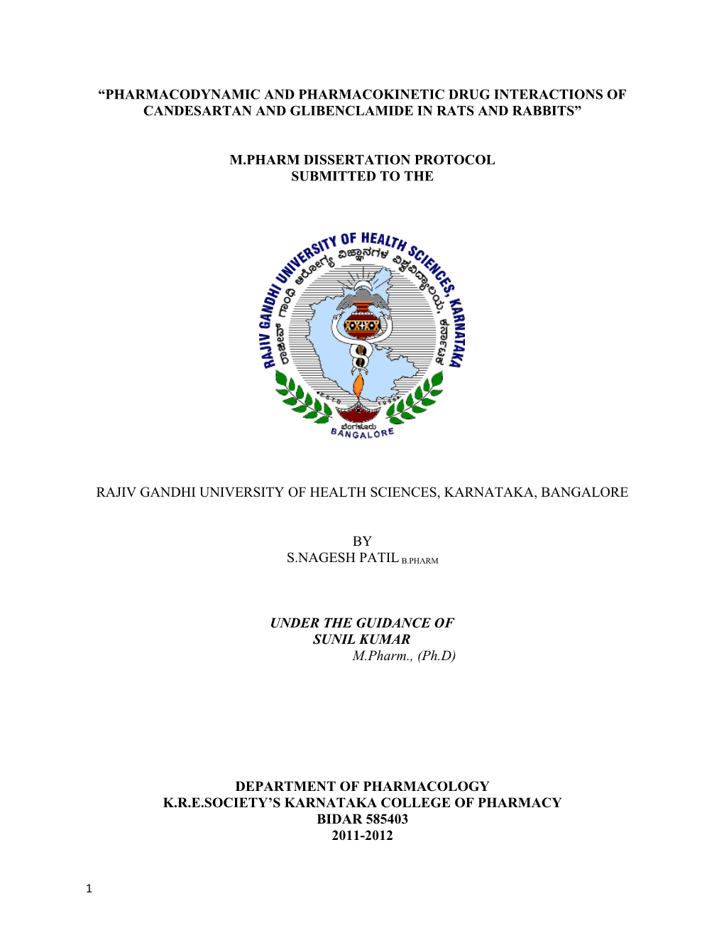 M.Pharm Dissertation Protocol