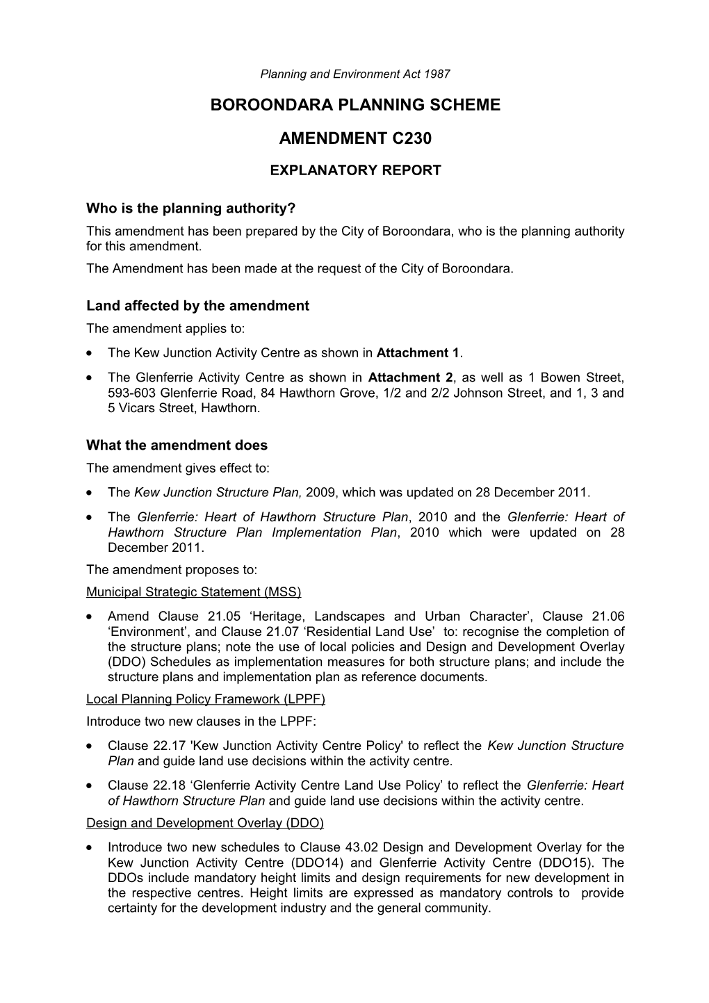 Amendment C230 - Explanatory Report (Adopted)