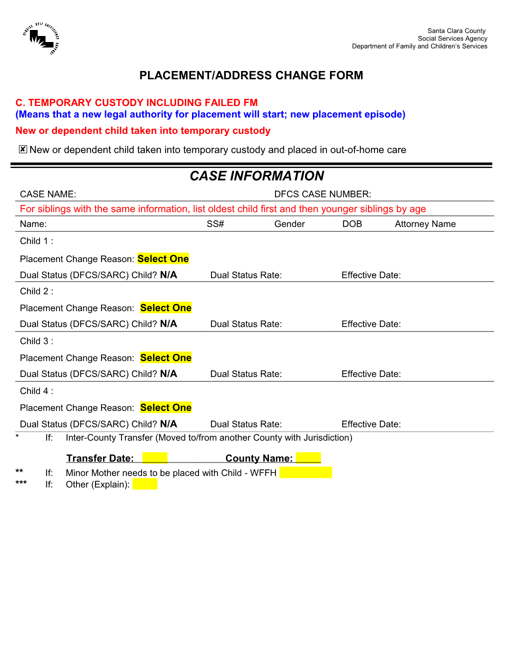 Placement/Address Change Form