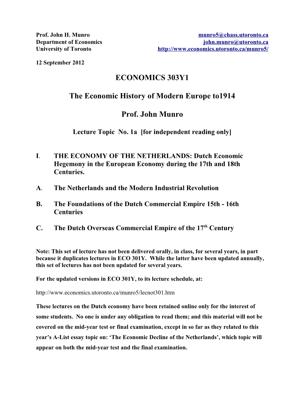 The Economic History of Modern Europe To1914