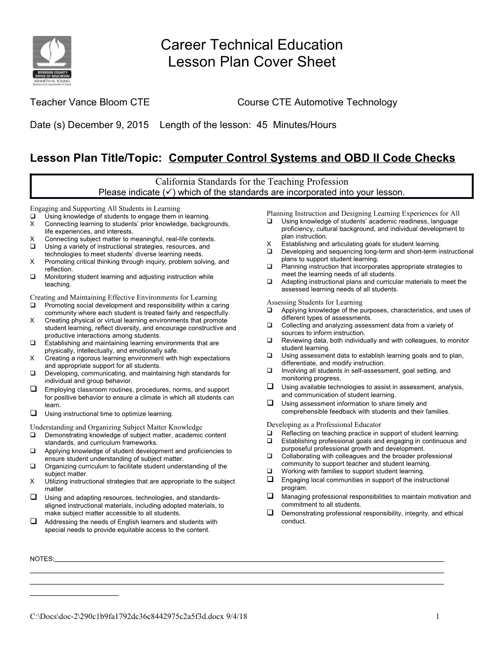 CTE-ROP Lesson Plan Template