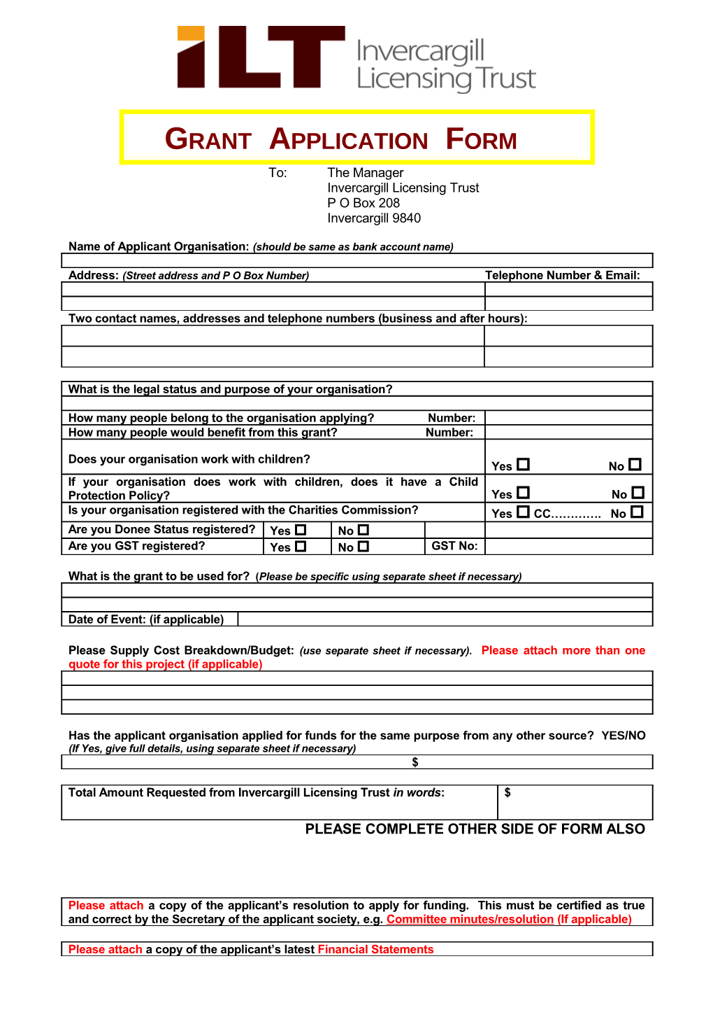 Grant Application Form