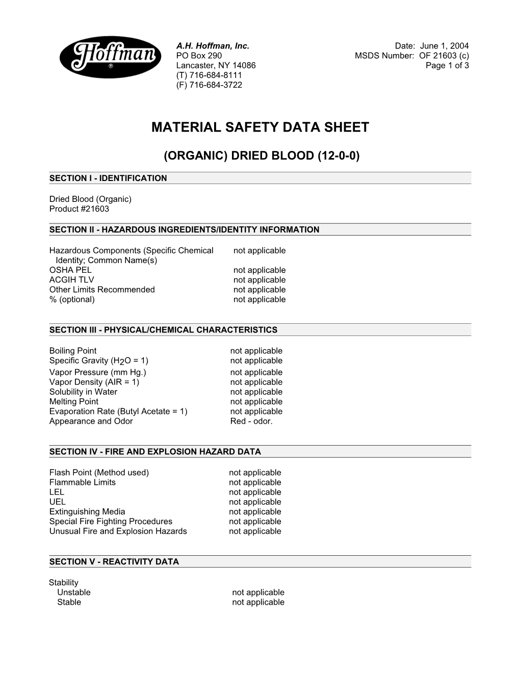 Material Safety Data Sheet s15