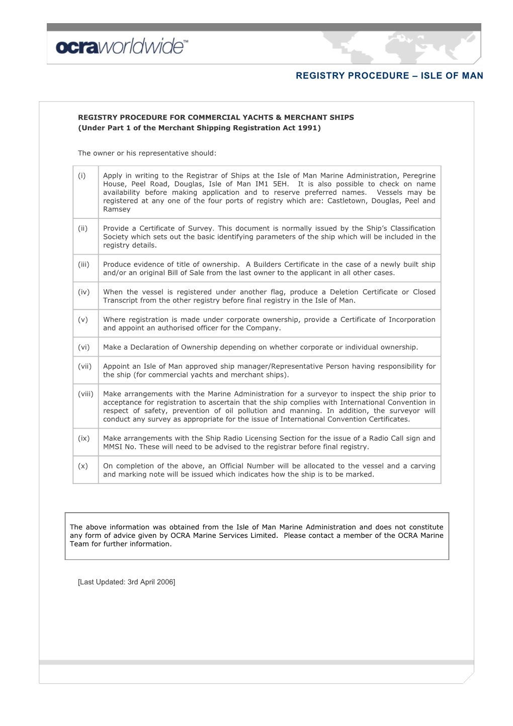 Registry Procedure for Commercial Yachts & Merchant Ships