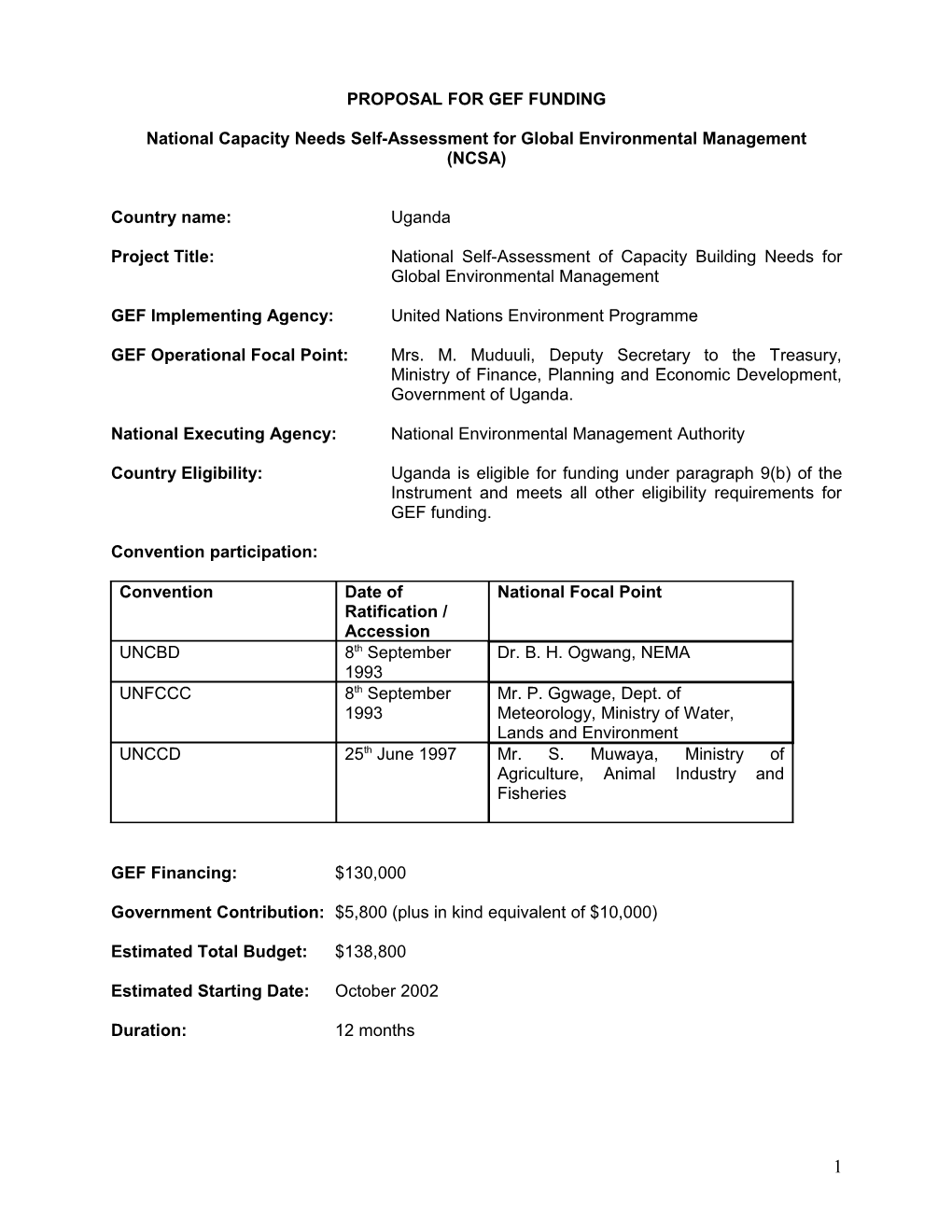 Proposal for Gef Funding s2