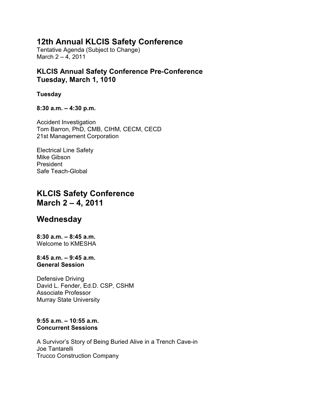 12Th Annual KLCIS Safety Conference