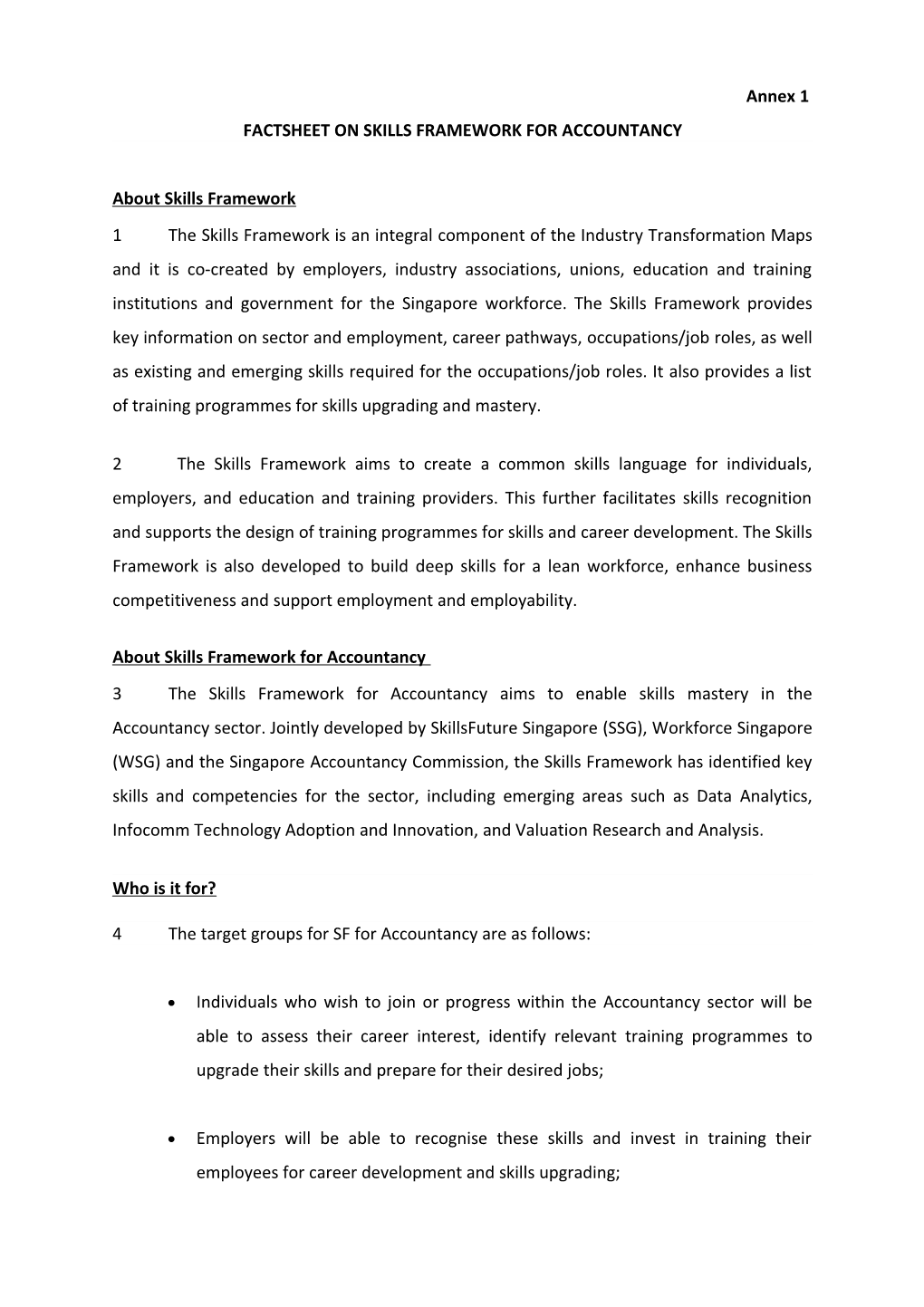 Factsheet on Skills Framework for Accountancy