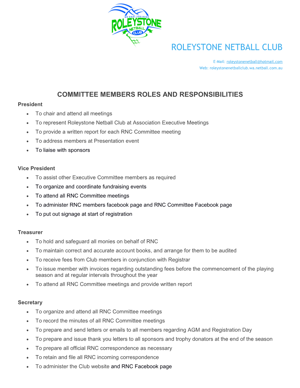 Committee Members Roles and Responsibilities