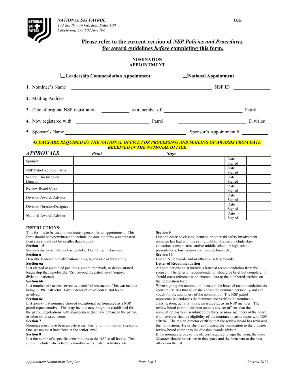 For Award Guidelines Before Completing This Form