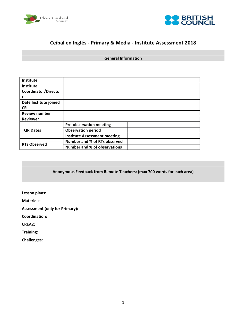 Ceibaleninglés - Primary & Media - Institute Assessment 2018