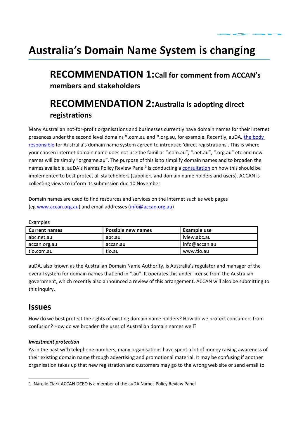 Call for Comment from ACCAN S Members and Stakeholders