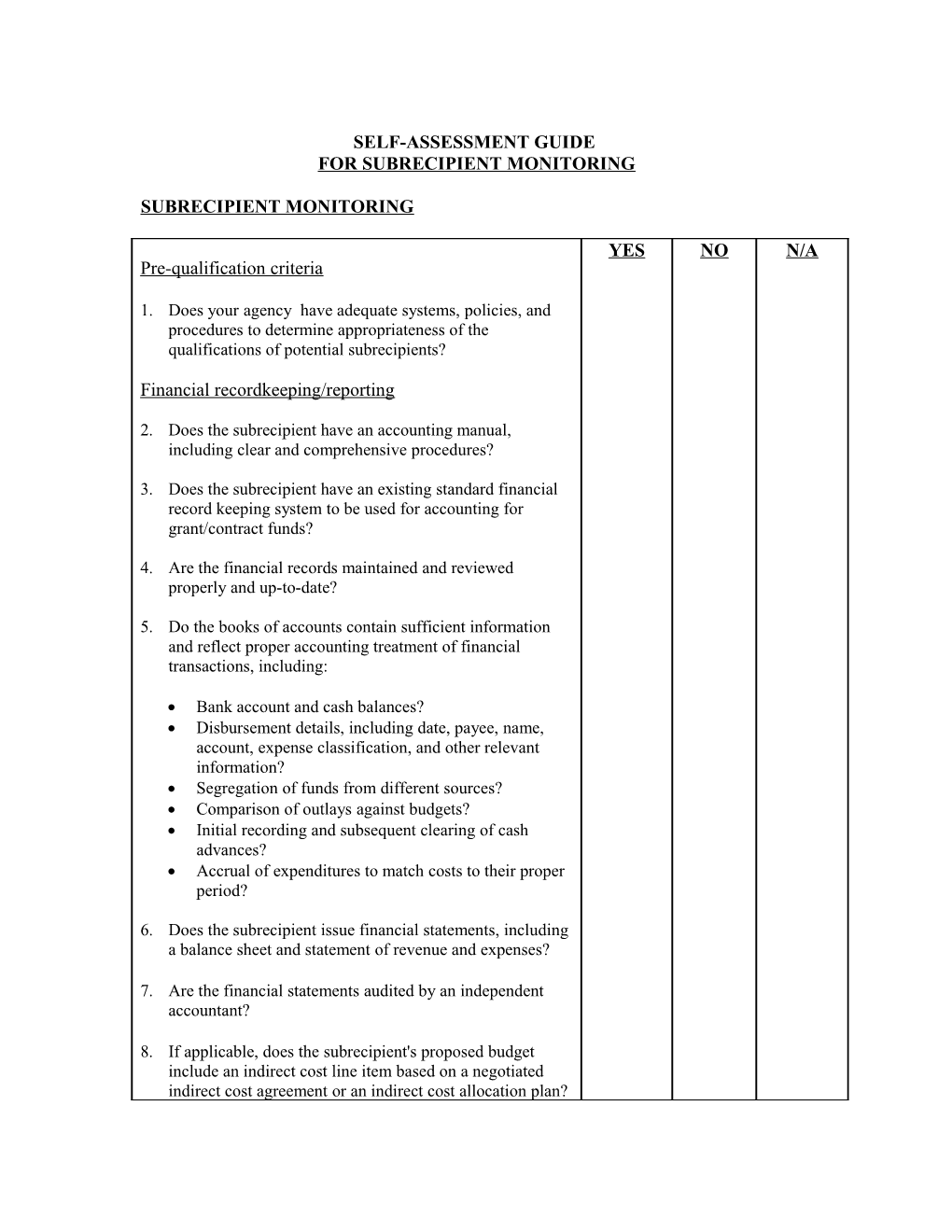 Sub Recipient Self-Assessment Guide