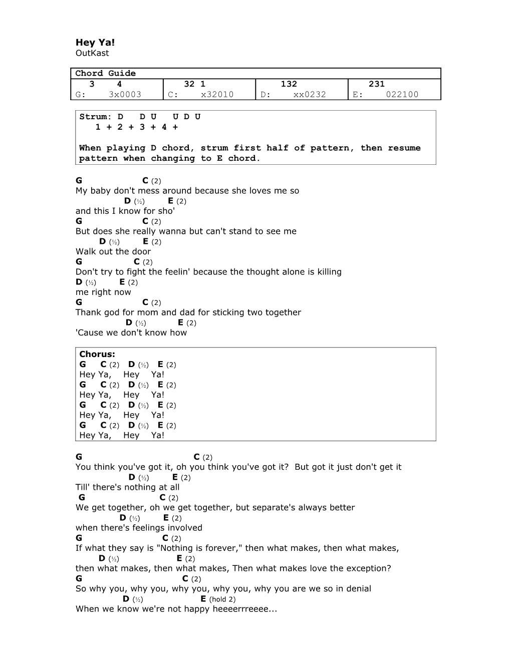 When Playing D Chord, Strum First Half of Pattern, Then Resume Pattern When Changing To