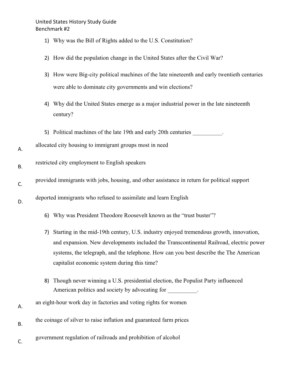 United States History Study Guide