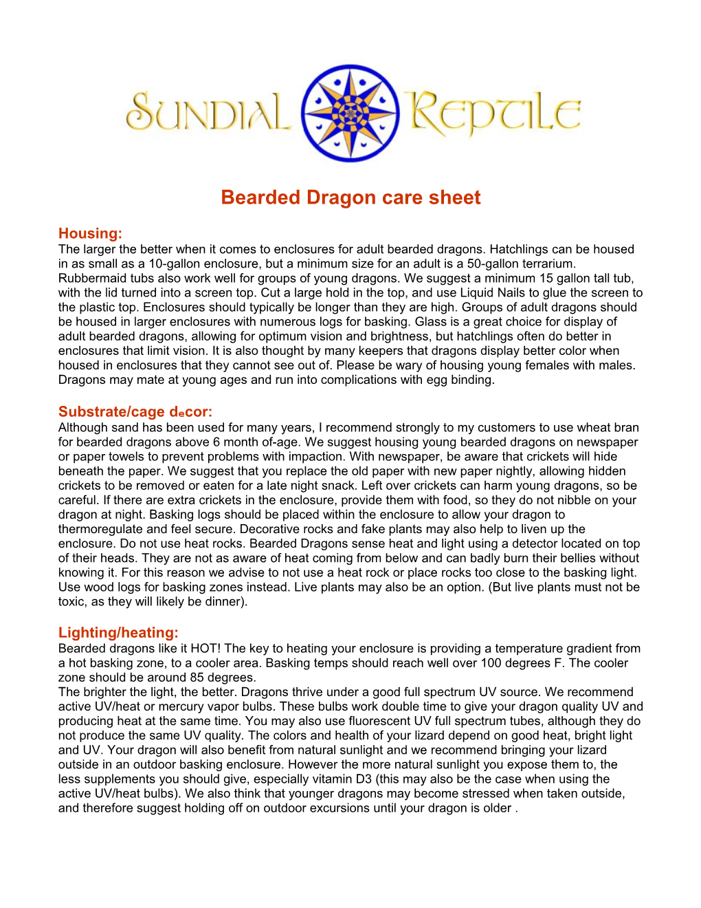 Bearded Dragon Care Sheet