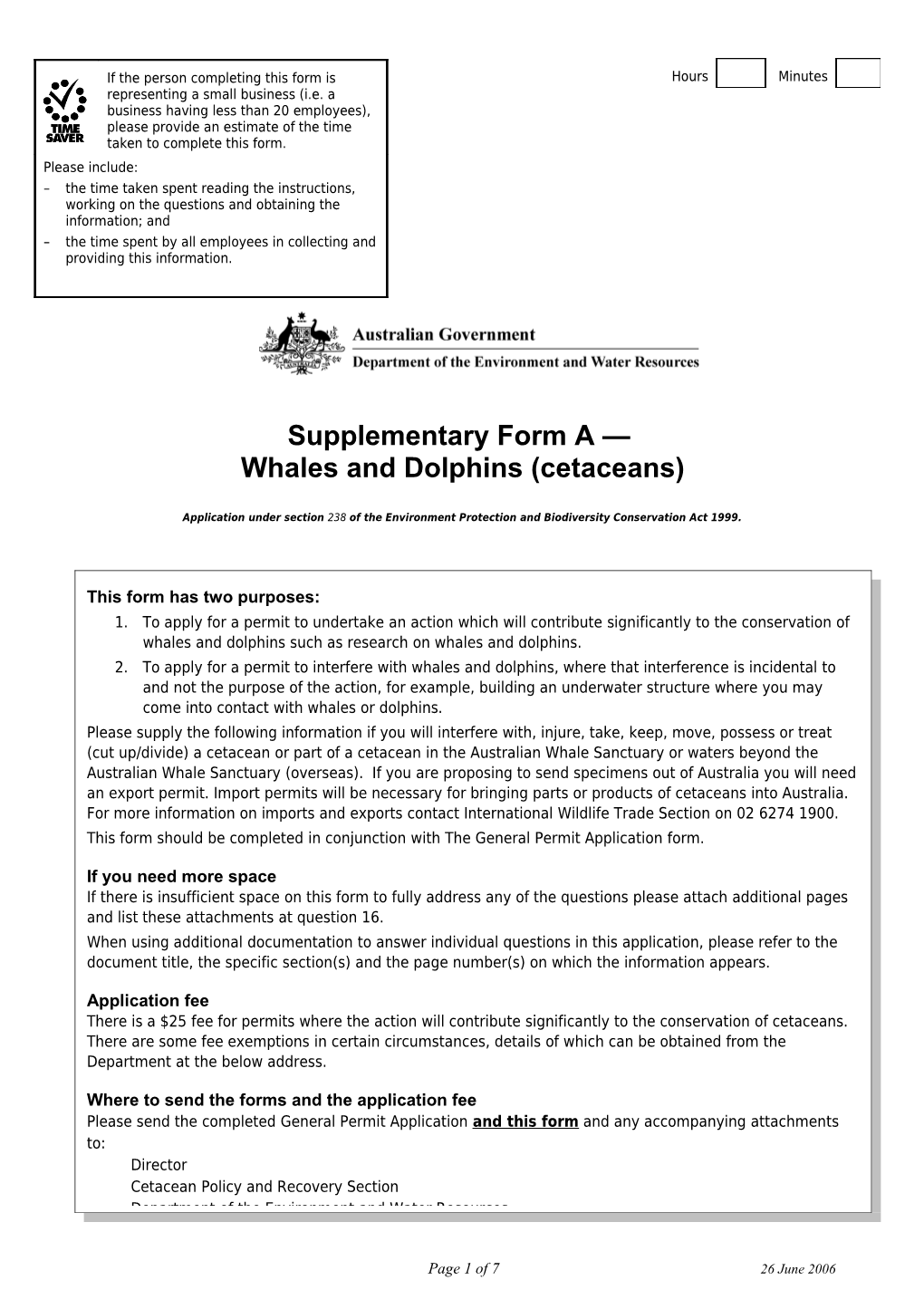 Cetacean Permit Application C2012-0004 - Supplementary Form A