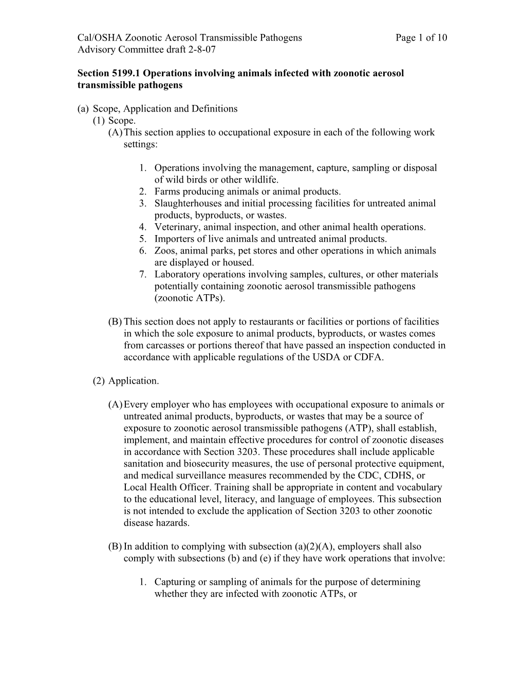 Cal/OSHA Zoonotic Aerosol Transmissible Pathogens Page 7 of 10