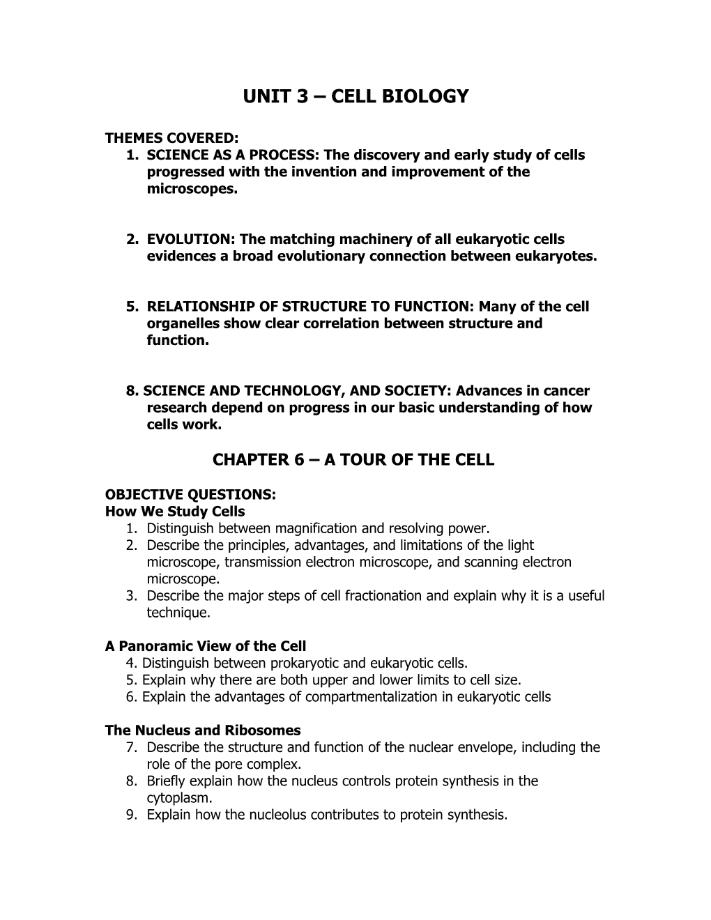 Unit 3 Cell Biology