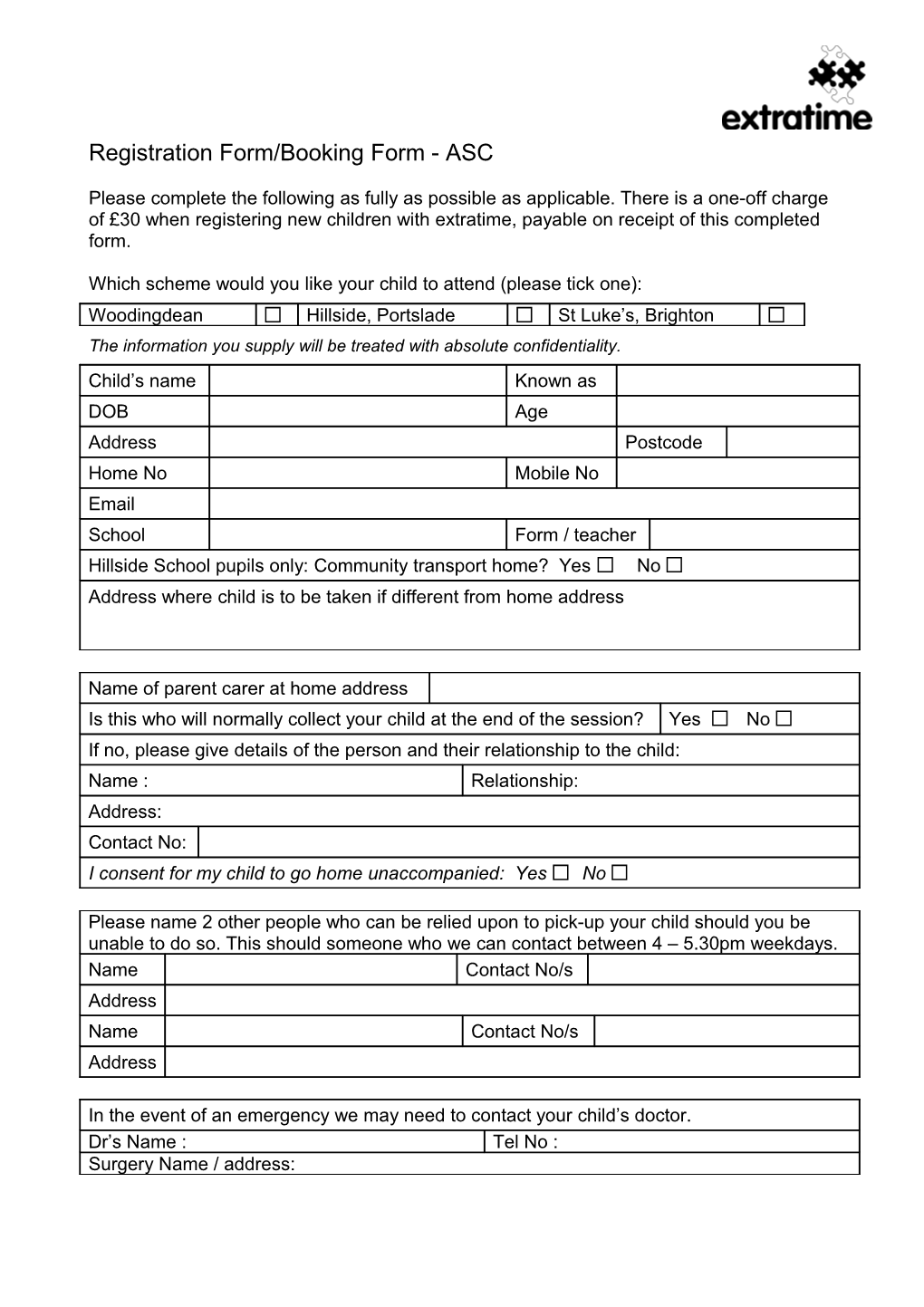 Registration Form/Booking Form - ASC