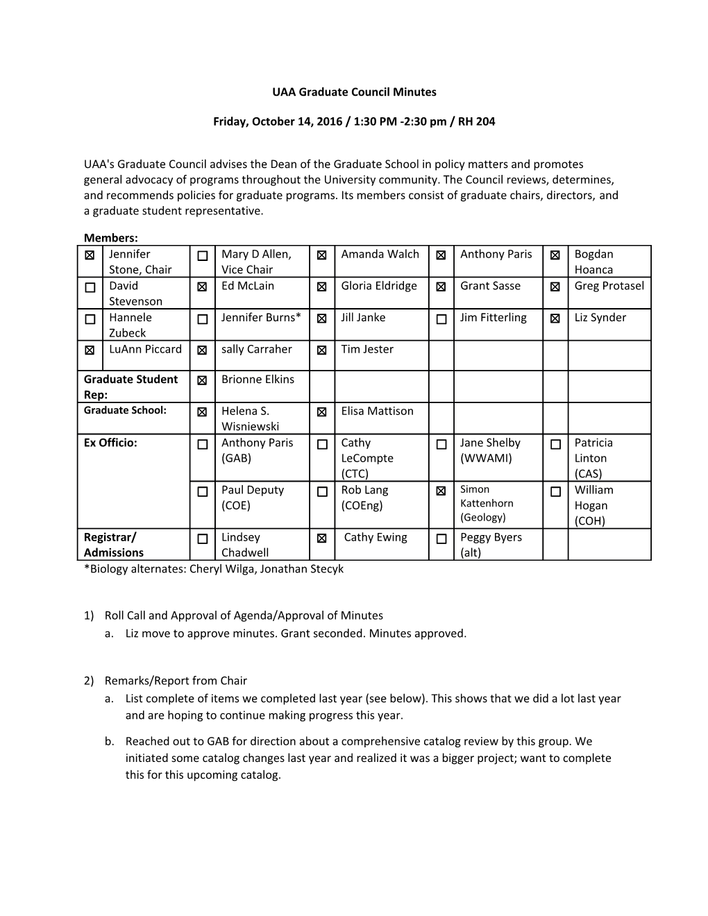 UAA Graduate Council Minutes