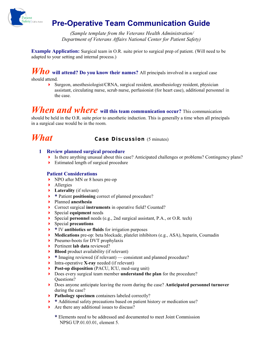 Pre-Operative Briefing Guide