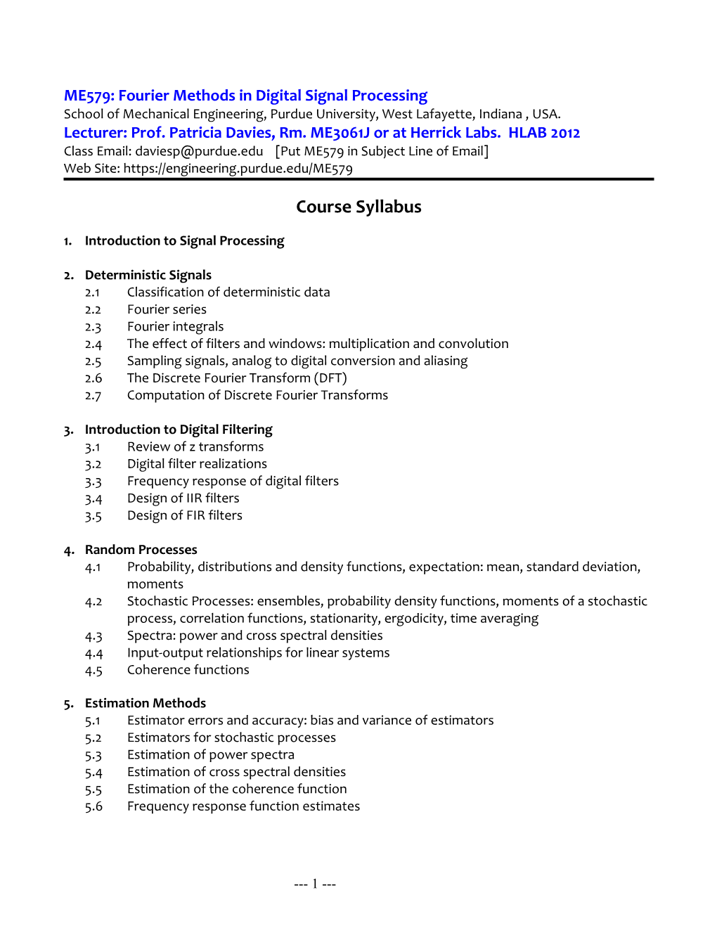 ME579: Fourier Methods in Digital Signal Processing